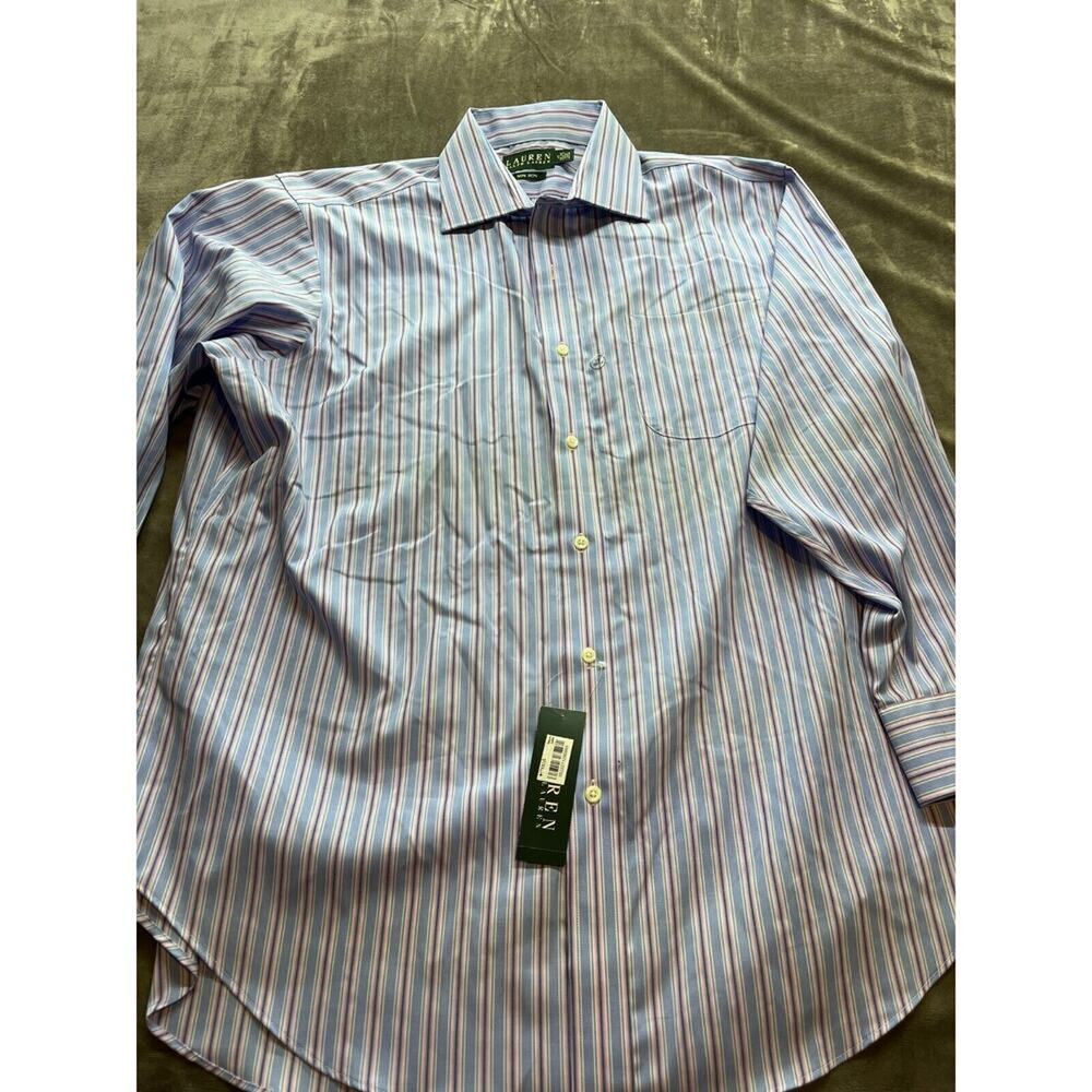 Ralph Lauren Men Long Sleeve Button Down Non Iron Slim White stripe 17 32/33 nwt